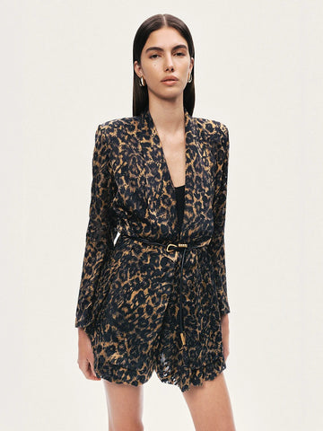 Nocturne- Kemer Detaylı Leopar Desenli Ceket